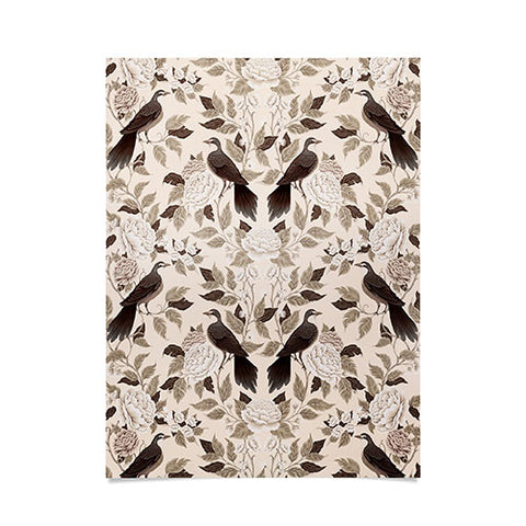 Avenie Neutral Bird Damask Poster
