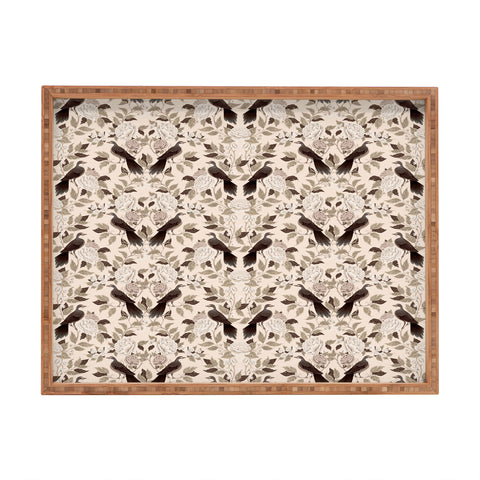 Avenie Neutral Bird Damask Rectangular Tray