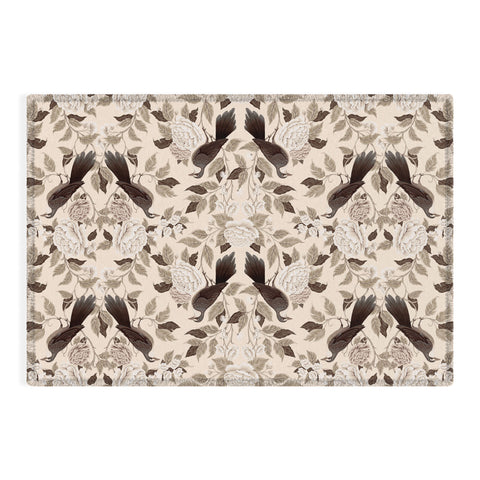 Avenie Neutral Bird Damask Outdoor Rug