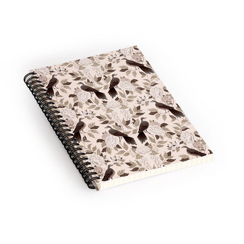 Avenie Neutral Bird Damask Spiral Notebook