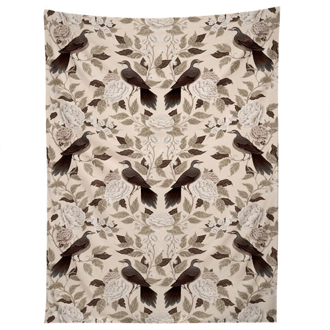 Avenie Neutral Bird Damask Tapestry