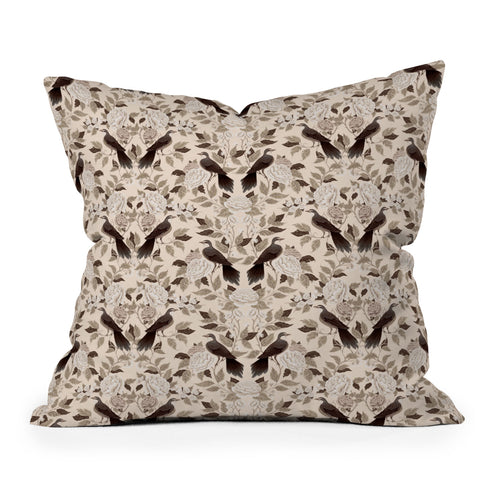 Avenie Neutral Bird Damask Throw Pillow