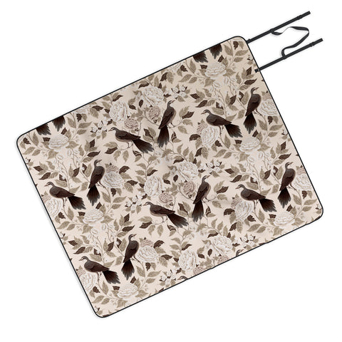 Avenie Neutral Bird Damask Picnic Blanket