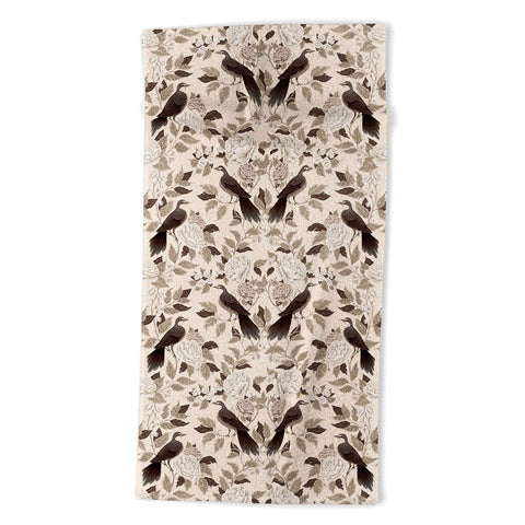 Avenie Neutral Bird Damask Beach Towel