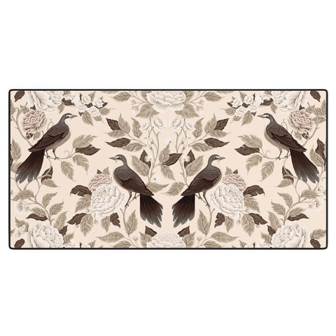 Avenie Neutral Bird Damask Desk Mat