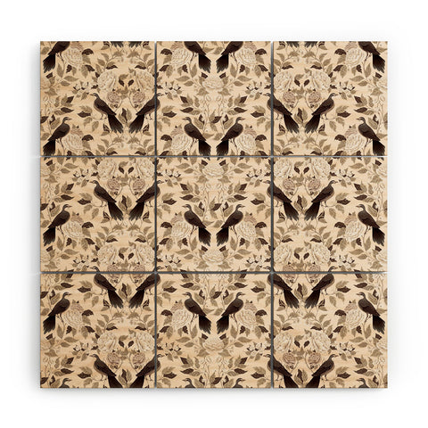 Avenie Neutral Bird Damask Wood Wall Mural