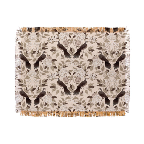 Avenie Neutral Bird Damask Throw Blanket