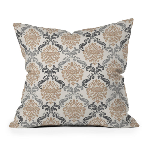 Avenie Neutral Floral Damask Outdoor Throw Pillow