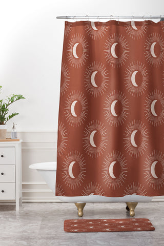 Avenie Nightglow Rust Shower Curtain And Mat