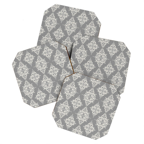 Avenie Ornate Damask Gray Coaster Set