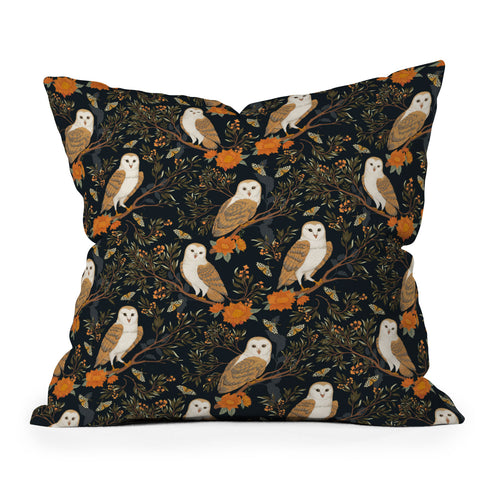 Avenie Owl Forest Outdoor Throw Pillow