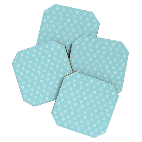 Avenie Paw Print Pattern Blue Coaster Set