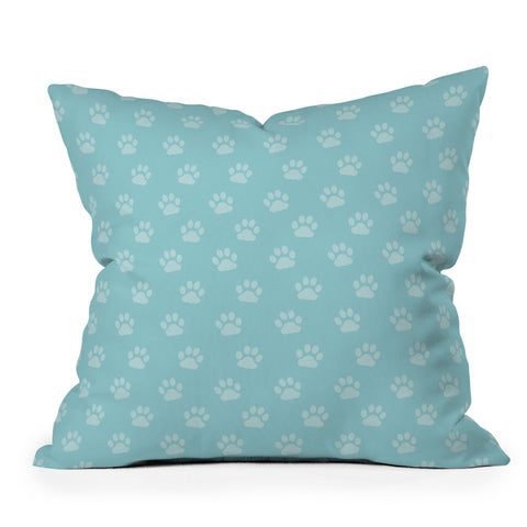 Avenie Paw Print Pattern Blue Outdoor Throw Pillow