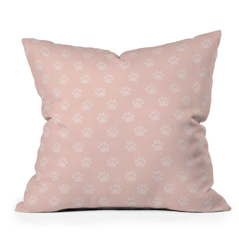 Avenie Paw Print Pattern Pink Outdoor Throw Pillow