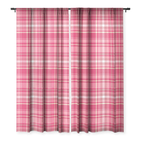 Avenie Pink Plaid Sheer Window Curtain