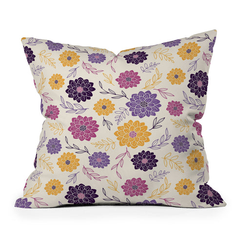 Avenie Simple Dahlias Purple Outdoor Throw Pillow