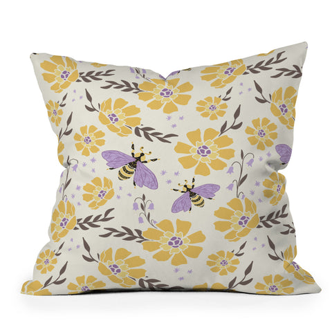 Avenie Spring Bees Lavender Outdoor Throw Pillow
