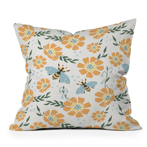 Avenie Spring Bees Orange Outdoor Throw Pillow