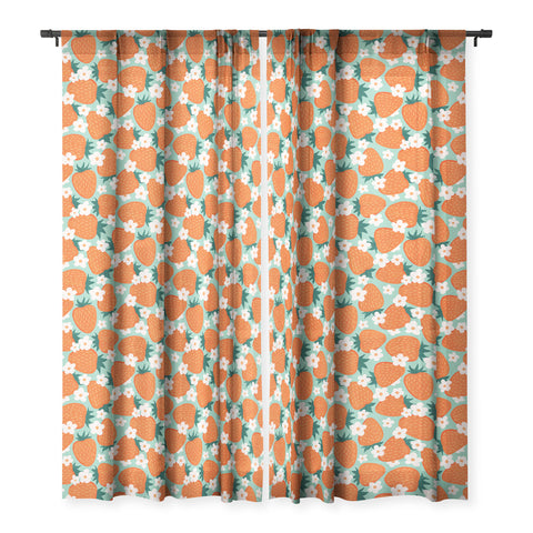 Avenie Strawberry Summer Sheer Window Curtain