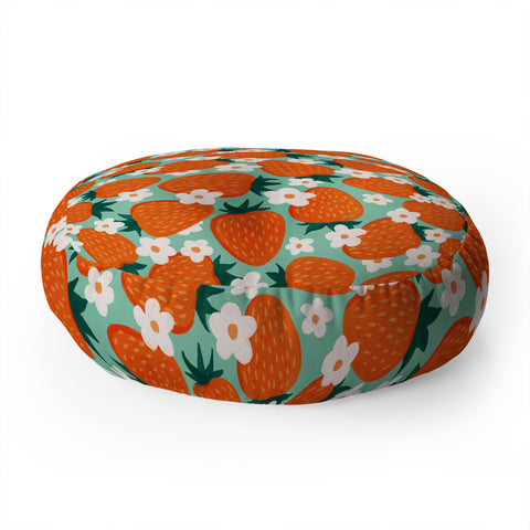 Avenie Strawberry Summer Floor Pillow Round