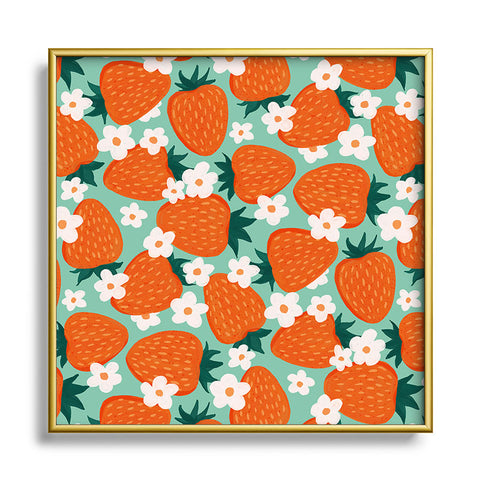 Avenie Strawberry Summer Square Metal Framed Art Print