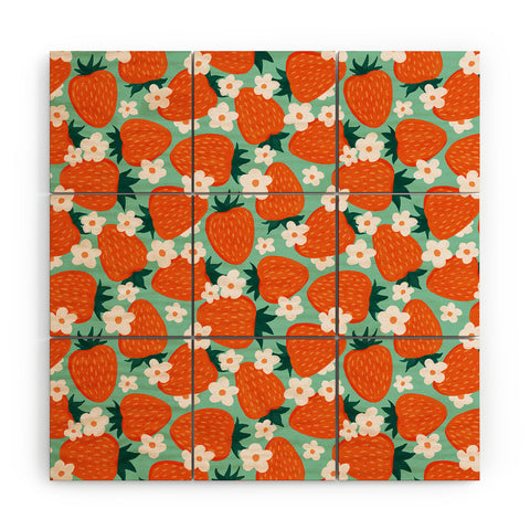 Avenie Strawberry Summer Wood Wall Mural