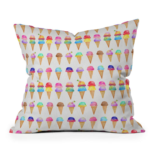 Avenie Summer Ice Cream Cones Outdoor Throw Pillow