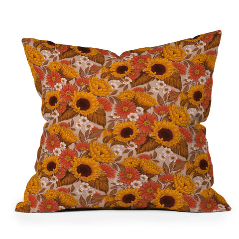 Avenie Sunflower Meadow Neutral Outdoor Throw Pillow