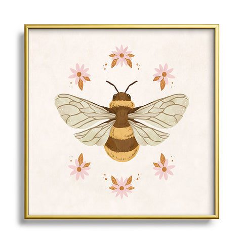 Avenie Sweet Spring Bee Square Metal Framed Art Print