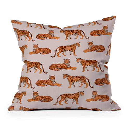 Avenie Tigers in Neutral Outdoor Throw Pillow