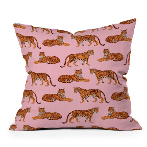 Avenie Tigers in Pink Outdoor Throw Pillow
