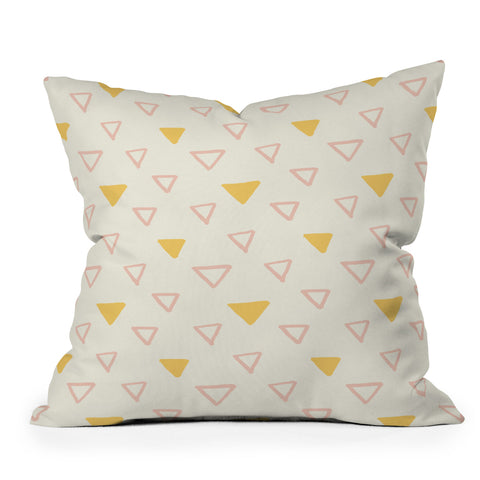Avenie Triangles Pink and Yellow Outdoor Throw Pillow