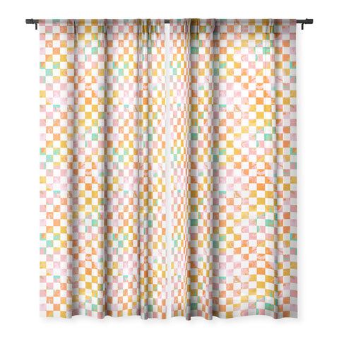 Avenie Trippy Checkerboard Sheer Window Curtain