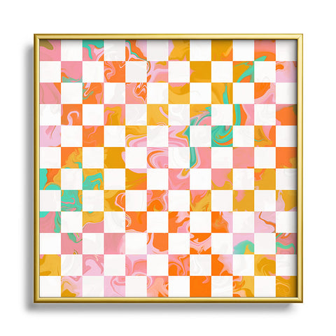 Avenie Trippy Checkerboard Square Metal Framed Art Print
