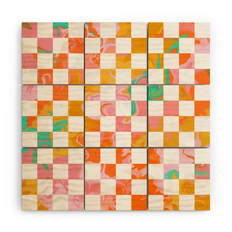 Avenie Trippy Checkerboard Wood Wall Mural