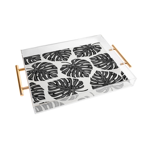 Avenie Tropical Palm Leaves Black Acrylic Tray