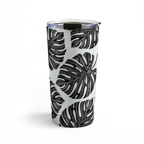Avenie Tropical Palm Leaves Black Travel Mug