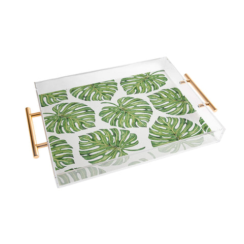 Avenie Tropical Palm Leaves Green Acrylic Tray