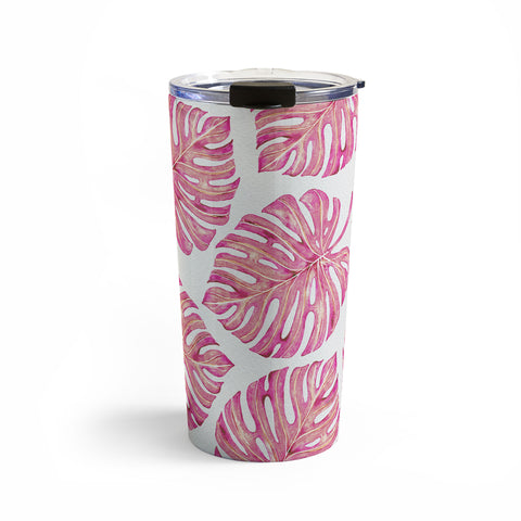 Avenie Tropical Palm Leaves Pink Travel Mug