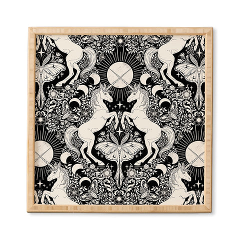 Avenie Unicorn Damask Black And Cream Framed Wall Art