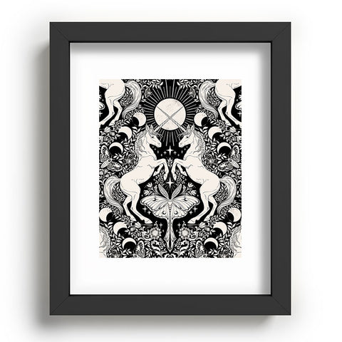 Avenie Unicorn Damask Black And Cream Recessed Framing Rectangle