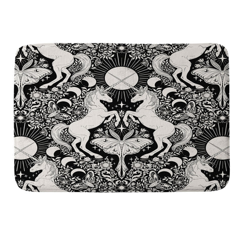 Avenie Unicorn Damask Black And Cream Memory Foam Bath Mat