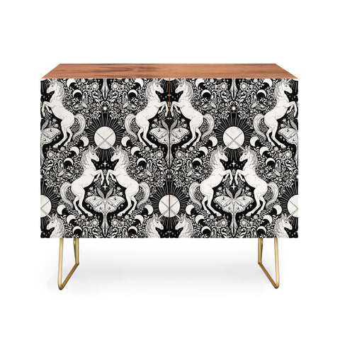 Avenie Unicorn Damask Black And Cream Credenza
