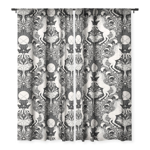 Avenie Unicorn Damask Black And Cream Sheer Non Repeat