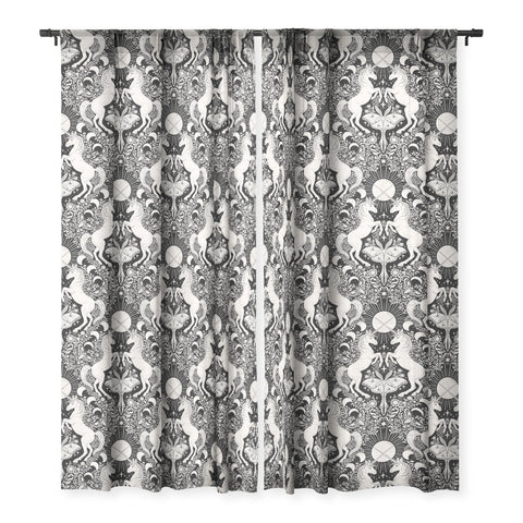 Avenie Unicorn Damask Black And Cream Sheer Window Curtain