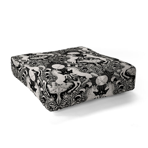 Avenie Unicorn Damask Black And Cream Floor Pillow Square