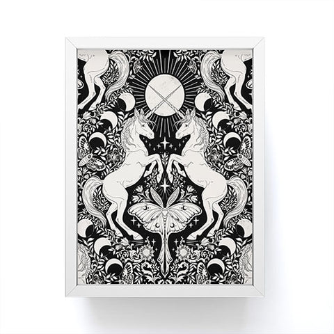 Avenie Unicorn Damask Black And Cream Framed Mini Art Print