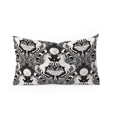 Avenie Unicorn Damask Black And Cream Oblong Throw Pillow
