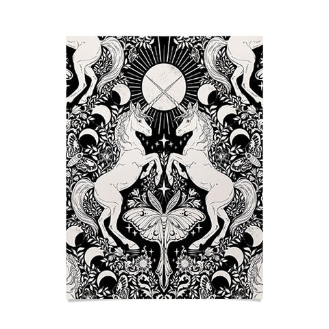 Avenie Unicorn Damask Black And Cream Poster