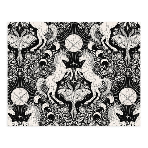 Avenie Unicorn Damask Black And Cream Puzzle